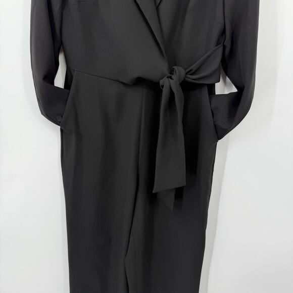 BCBGMAXAZRIA Medium Jumpsuit Long Sleeve Surplice Black Tie Waist Party - Picture 4 of 13